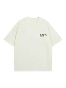 情侣装，男女通用短袖T恤，前后印花，休闲街头风，学院风，适合春、夏、秋季，送给男朋友、女朋友、丈夫、妻子，周年纪念礼物 - 杏色 - 查看 4