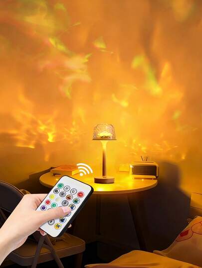 LED High-Foot Water Ripple Ambient Night Light, USB Rechargeable Crystal Design, Touch + Remote Dynamic Lighting Effects Novelty Atmosphere Lamp, 3600mAh, RGB Dimmable & Rotatable Projection Crystal Lamp, 16-Color Home Decor For Bedroom Living Room Gift