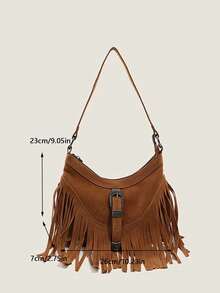 1 Piece Of Women's Bag, Brown, Retro Tassel Crescent Bag, Bohemian Style Crescent Bag, Western Style Tassel Shoulder Bag, Retro Brown Crossbody Bag, Women's Shoulder Bag - Brown - View 5