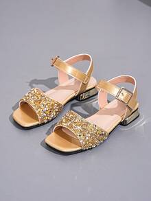 儿童金色水钻凉鞋，女童夏季低跟休闲鞋 - 金色 - 查看 6