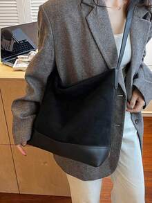 [Túi xách tay kiểu cổ điển đã qua xử lý - Túi đeo vai với phụ kiện kim loại mài mòn dành cho phụ nữ trung niên, nhiều ngăn, chống thấm nước, màu nâu caramel, phong cách tối giản, phù hợp cho đi làm, đi học và những buổi đi chơi thường ngày trong mọi mùa] - màu đen - Xem 3