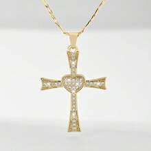 1pc European & American Classic Copper Inlaid Zirconia Heart Cross Pendant Necklace, Limited Edition "Light Of Protection", Suitable For Christmas/Thanksgiving/Halloween/Mother's Day/Valentine's Day Couples/Friends/Communion, Daily & Holiday Wear, Prayer - Yellow Gold - View 8