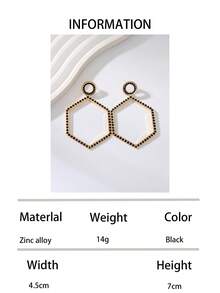 1 Pair Minimalist Geometric Hexagon Earrings With Black & Gold Rhinestone, Hollow Design, Luxurious & Versatile For Daily Wear, Party, Ins Style Niche Jewelry - Black - View 8