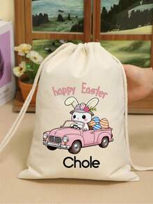 Personalisierter Kordelzugbeutel mit Namen, personalisierter bedruckter Stoffbeutel - mit Hasen-Muster, Geschenk zum Frühlingsfest, modische personalisierte Party-Geschenke und Heimorganisation, Ostergeschenk, wiederverwendbarer personalisierter Geschenkbeutel für Freunde und Familie - Stil A - Übersicht 3