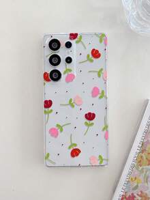 1pc Fashionable Creative Full-Screen Red Polka Dot Tulip Flower Pattern Transparent Soft TPU Shockproof Anti-Scratch Anti-Fingerprint Phone Case, Camera Lens Protection Suitable Compatible With Samsung, Nothing, Pixel, , - Multicolor - View 2