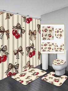 Bộ 1/4 rèm tắm họa tiết báo đốm anh đào - Rèm cửa sổ phòng tắm sang trọng với khoen kim loại phía trên, chất liệu vải có thể giặt máy, thích hợp cho phòng tắm, xe RV, trang trí ngày lễ - Sử dụng quanh năm, kích thước 70.8x70.8 inch, trang trí nhà cửa cho ngày Valentine. - A - Xem 3