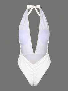 2026 Chic Women's Summer Bathing Suit Deep V Halter Neck Gold Buckle Belt One-Piece Swimsuit Sexy Elegant White Cut Out Beach Swimwear Biquini Brazil Monokini - White - View 6
