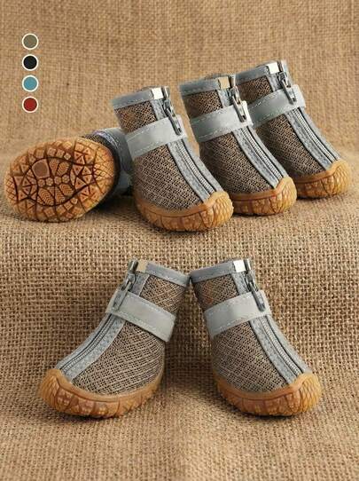 PETSIN 4双装防水透气狗狗鞋靴 | 防滑、保暖、耐磨 | 适合小型、中型和大型犬 | 雨天和户外活动必备 - 保护爪垫，圣诞节/生日礼物之选