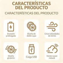 Ventilador de Escritorio de Doble Cabezal, Ventilador de Crculación de Aire de Alta Potencia Eólica,Ventilador Portátil Recargable USB con 5 Velocidades,Diseño de Doble Capa,Viento Suave Natural,Rotación Ajustable,Batería de Larga Duración - Champán - Ver 8