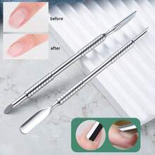 2pcs/Set Russian Style Stainless Steel Double-Headed Cuticle Pusher, Large Oblique Nail Clipper, Front Nail Care Tool, Suitable For Women Manicure, Professional Nail Care Tool - Silver - View 6