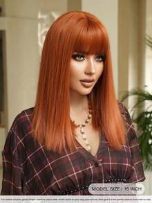 7JHH WIGS 高品质16英寸齐肩直发假发，优雅橙色刘海款，柔软丝滑耐热合成纤维材质，适合日常佩戴、角色扮演、音乐节等场合，也是毕业礼物和母亲节礼物的理想之选。 - 橘色 - 查看 4