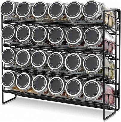 Gewürzregal mit 4 Ebenen – Schwarzes Drahtregal für Küchenschränke/Arbeitsplatten, bietet Platz für Gläser/Flaschen, platzsparend, einfach zu montieren, ideal für Gewürze/Kräuter