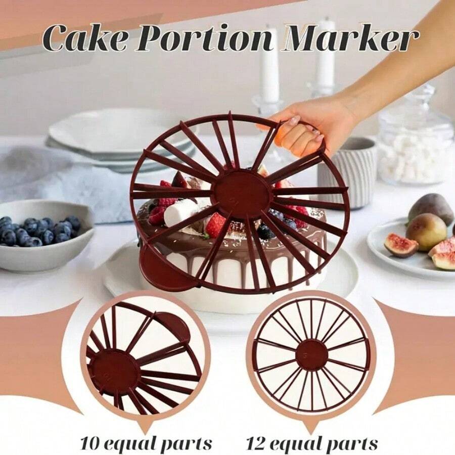 1个可重复使用的面包/蛋糕分割器，圆形10/12片切割器，食品级PP材质，耐用蛋糕切割工具 - 彩色 - 查看 1