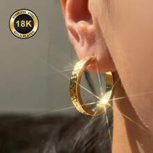 High-Quality Stainless Steel Women Hoop Earrings,18K Gold Plated Anti-Wear Anti-Fade,Hypoallergenic 316L Ear Post,Elegant Charming Fashionable Designer Simple Classic Style Unisex Jewelry Earrings For Daily Festival Vacation Parties - Gold - View 5