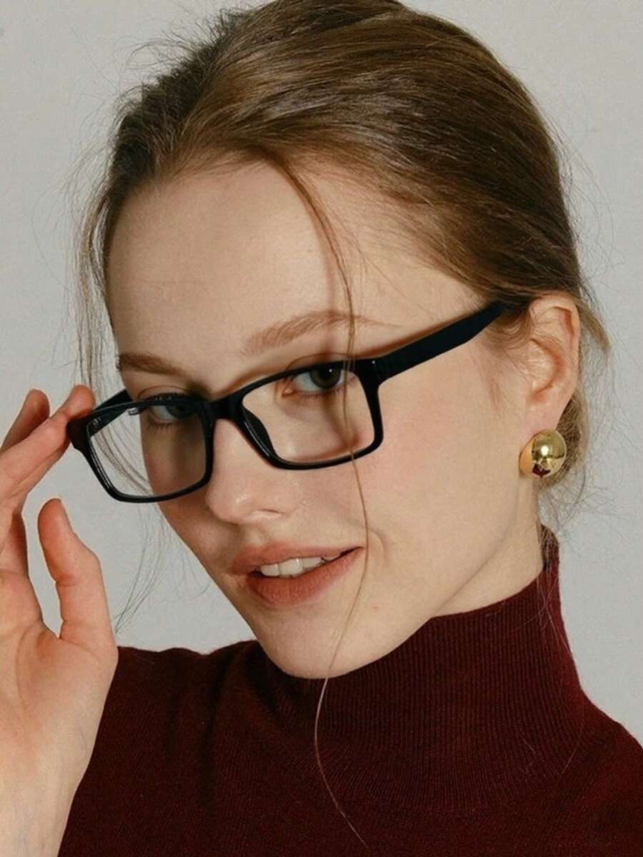 1副女士极简方形塑料框透明镜片眼镜 - 黑色套裝 - 查看 1