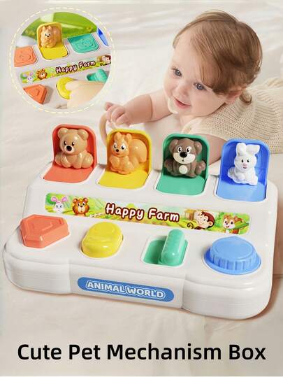 1pc Cute Animal Hide And Seek Puzzle Box, Baby Early Education Pop-Up Button Push-Pull Toy, Cultivate Causality, With Buttons And Colors Pop-Up Toy, Montessori Causality Toy, Random Spare Parts, Holiday And Birthday Gift, Christmas Decoration, Stress Relief Toy, Giveaway, Teacher Gift, Garden Toy, Cute Trinket, Sensory Toy, Party Favor Filler