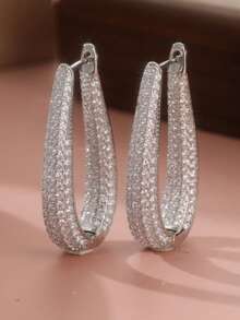Fashionable Luxury Sparkling Cubic Zirconia Earrings, Elegant Accessory For Women's Wedding And Party, Perfect Valentine's Day Gift - Silver - View 3