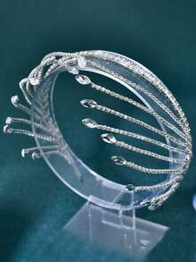 1 pieza Accesorio para el cabello de aleación con diseño de moda brillante, adecuado para novia, vestido formal, decorado con rhinestones para Halloween, accesorios para el cabello de boda - Plateado - Ver 8