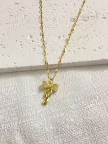 1件时尚铜锆石吊坠项链，适合女性日常佩戴或作为斋月礼物 - 金色 - 查看 3