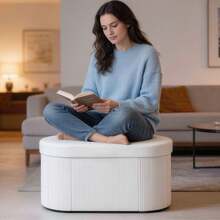Ghế đôn gấp gọn HOMCOM, ghế dài bọc nhung hiện đại, ghế gác chân có ngăn chứa đồ 72L cho phòng khách và phòng ngủ, kích thước 76x38x35 cm. - trắng - Xem 9