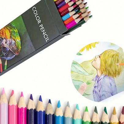 48支成人学生彩色铅笔套装，软芯油性彩色铅笔，适用于涂色书/专业绘画素描，色彩鲜艳的木质笔杆，新年礼物，学校办公用品，节日礼物，返校季礼物