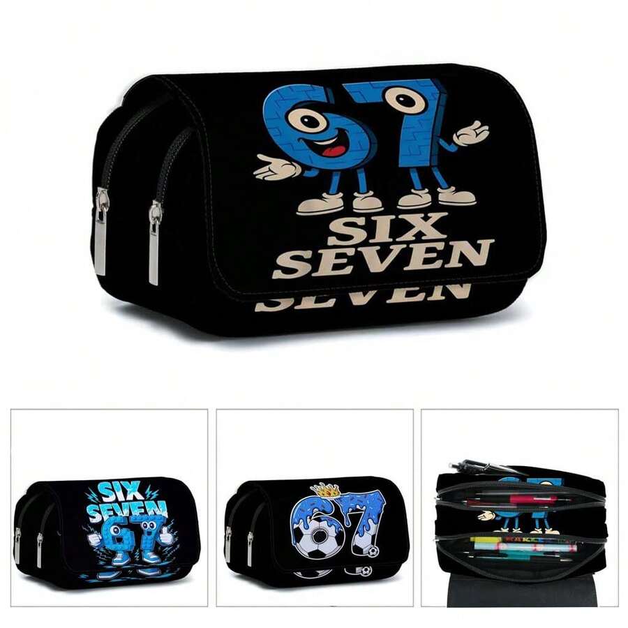 男女通用铅笔盒，双面图案，大容量钱包式卡包，带隔层，适合学生，返校礼物 - 彩色 - 查看 1