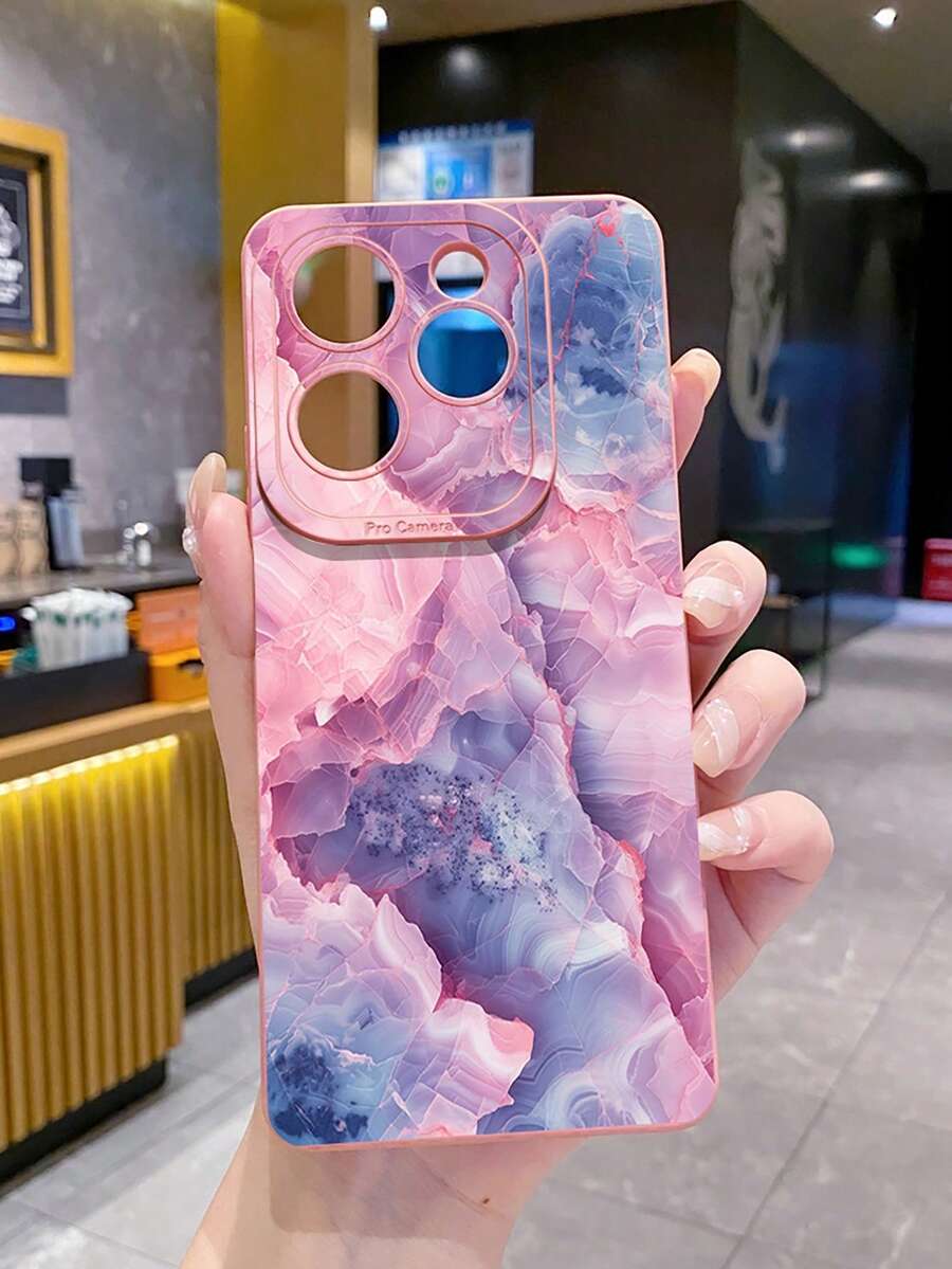 1个粉色大理石纹理防震手机壳，UV印刷，适用于三星/Galaxy/Infinix/Redmi/OPPO/VIVO/Realme安卓机型 - 粉色 - 查看 1