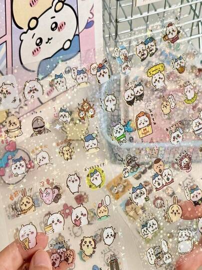 10张/套激光卡通贴纸，可爱双层可移除装饰贴纸，适用于装饰手机、笔记本电脑、行李箱、水瓶、滑板、笔记本和吉他。非常适合日常使用、儿童生日礼物、返校用品。