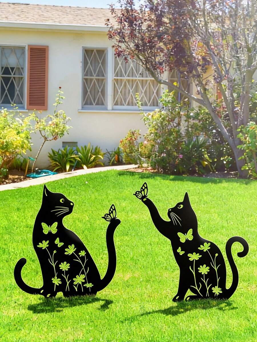 1pc New Iron Hollow Animal Yard Stake - Cat, Dog, Rabbit Lawn Marker, Suitable For Easter And Baby Shower Garden Decor