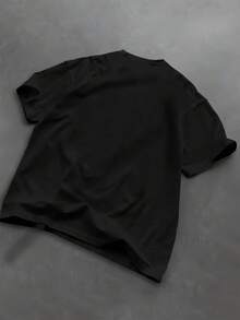 Lonblece 男士黑色短袖T恤，采用亮面手工设计，醒目的图案印花，适合休闲街头风和日常穿着。 - 黑色 - 查看 2