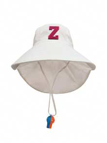 1 pieza Sombrero de chal con bordado de letras A-Z 26, gorra con bordado de letras, sombrero de sol de ala ancha y malla transpirable, silbato, color aleatorio - 1PC - Ver 23