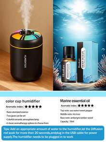 1个迷你USB车载加湿器，ABS多功能夜灯冷雾加湿器，室内香薰加湿器，USB供电，2种工作模式，7色LED氛围灯，自动关机，静音喷雾，日常加湿，便携式精油香薰机，车载空气净化器，适用于家居装饰、办公室、客厅、汽车及女性礼物 - 多色 - 查看 8