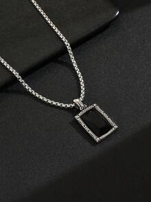 1pc Fashionable Punk Vintage Black Obsidian Pendant Necklace, Stainless Steel Necklace For Men - Necklace - View 7