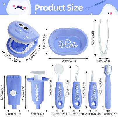 9pcs Dentist Role Play Toy Set, Includes Pink, Purple, Blue Dentist Costume, Children's Pretend Play Toy, Health Cultivation Game