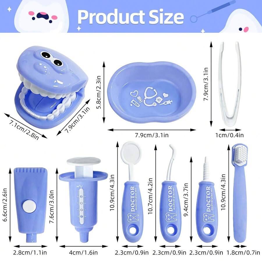 9件套牙医角色扮演玩具套装，包含粉色、紫色、蓝色牙医服装，儿童过家家玩具，养生游戏 - 彩色 - 查看 1