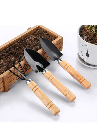 3件套实用园艺工具套装（铲子+耙子+铁锹），坚固耐用的碳钢材质，省力耐用，防锈，适用于蔬菜/花卉/多肉植物盆栽/阳台花园/花盆及容器配件，便携式收纳园艺专用工具，父亲节/毕业季送礼佳品。