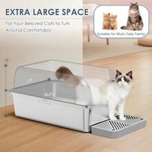 2 Pack Stainless Steel Cat Litter Box With Lid, XL Extra Large Metal Box For Big Cats, 23.62" L X 15.75" W X 14.96" H, Enclosed Litter Box High Sided, Non-Sticky, Include Litter Scoop - XL - 查看 3