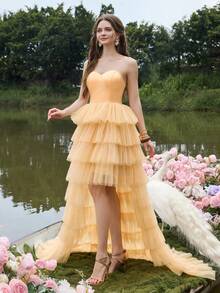 Faeriesty Đầm dạ hội cúp ngực thanh lịch với phần thân áo xếp ly, chân váy xếp tầng bằng vải tuyn mềm mại, thiết kế tinh tế, thích hợp cho các buổi tiệc tối trang trọng, trang phục dự đám cưới, chụp ảnh cưới, sự kiện thảm đỏ, các buổi dạ tiệc sang trọng và tiệc mùa xuân. - Màu Cam san hô - Xem 4