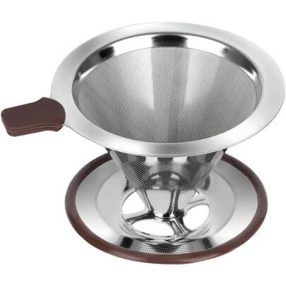 Reusable Paperless Coffee Filter Cup - With Double-Layer Micro-Mesh And Cup Holder, Suitable For Professional Cone Coffee Makers