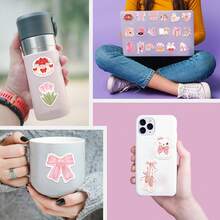 50张卡通可爱粉色物体贴纸，适用于笔记本电脑、剪贴簿、行李箱、滑板、头盔等DIY卡通涂鸦贴纸 - 1 Set - 查看 8