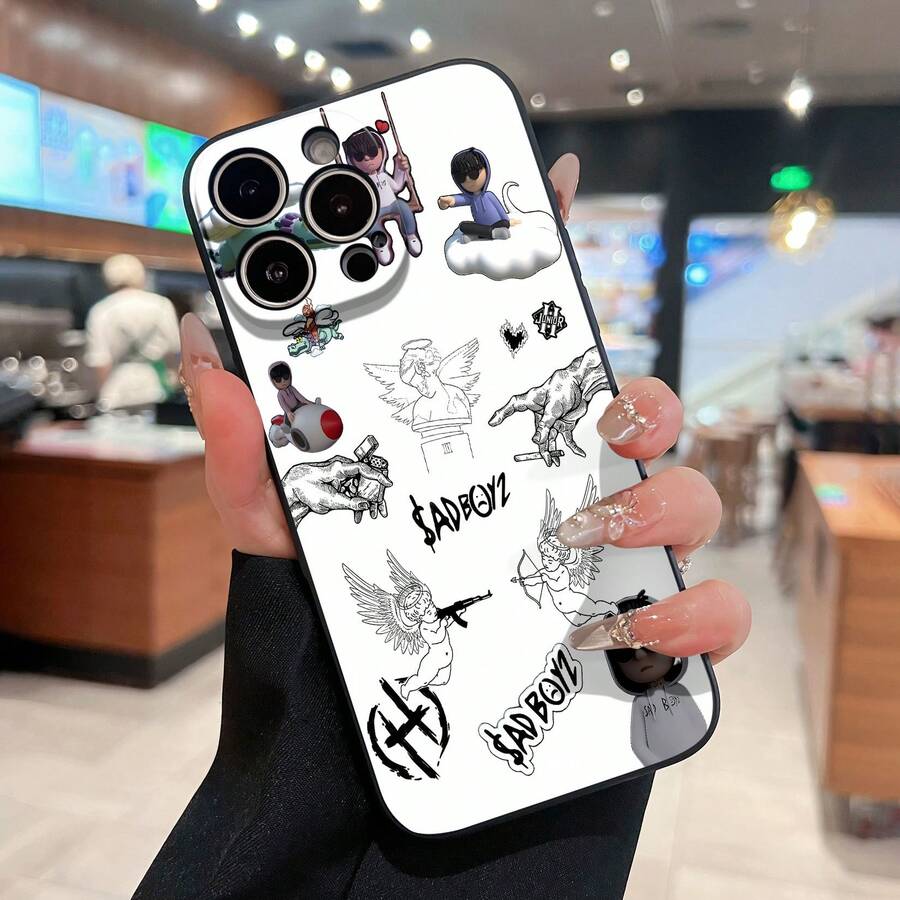 Estuche para teléfono con gráfico de ángel y personaje genial Compatible con teléfonos 17 16 Pro Max 15 Pro Max 13 y 12 Hecho de material de TPU, brinda protección contra golpes y caídas Regalo perfecto para amigos y familiares - Negro - Ver 1