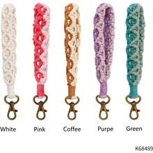 Women's Boho Macrame Keychain Wristlet Bracelet Handmade Braided Hand Wrist Lanyard For Keys, Purse, Car Keys Holder - 心形(綠色) - 查看 7