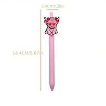 5/10pcs Pink Highland Cow Theme Neutral Pens, Pink Highland Cow Retractable Ballpoint Pens, Office Stationery Pink Highland Cow Theme Neutral Pens - Sets - View 4