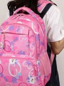 Girls' School Backpack, Reinforced Polyester Youth Bag - YT-9507 Pink With Sheep - View 2