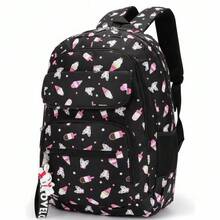 Girls' School Backpack, Reinforced Polyester Youth Bag - YT-1306 Black With Details - View 2
