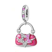 1件镀银粉色系列时尚包包公主裙皇冠高跟鞋发光皇冠妆容精致三件套吊坠马尾辫女孩双辫女孩串珠适合原创蛇形手链项链手链串珠DIY珠宝制作奢华女友礼物 - 粉色 - 查看 15