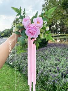 1件婚礼车后视镜装饰花，婚礼车门把手蝴蝶结装饰花束，婚礼椅装饰，派对装饰 - 彩色 - 查看 8