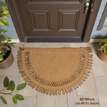 1pc Handmade Woven Linen Semicircle Rug, Semicircle Doormat, Anti-Slip Bathroom Mat, Bath Mat, Entryway Rug, Room Decor, Absorbent, Quick Dry, Comfortable, Machine Washable, Suitable For Living Room, Entryway, Bathroom, Bedroom, Autumn Home Decor, Size: 31.49 Inches/35.43 Inches/47.24 Inches - Christmas Gift - Beige Flower Type - View 14