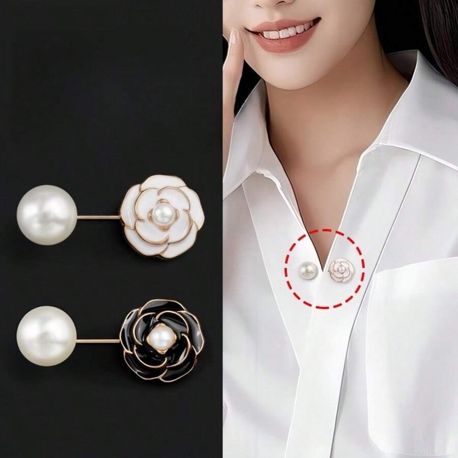 优雅山茶花别针套装 - 防滑衬衫夹，安全女士配饰 - 多色 - 查看 1