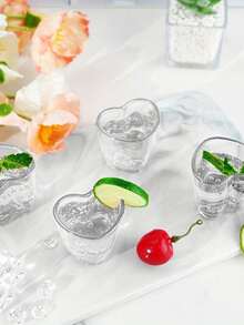 1pc/6pcs/Set Heart Shaped Shot Coffee Glasses Set,Plastic Clear Cute Mini Shot Glasses Tequila Heart Cup For Tequila Vodka Party Valentine's Day Christmas Back To School - Multicolor - View 4